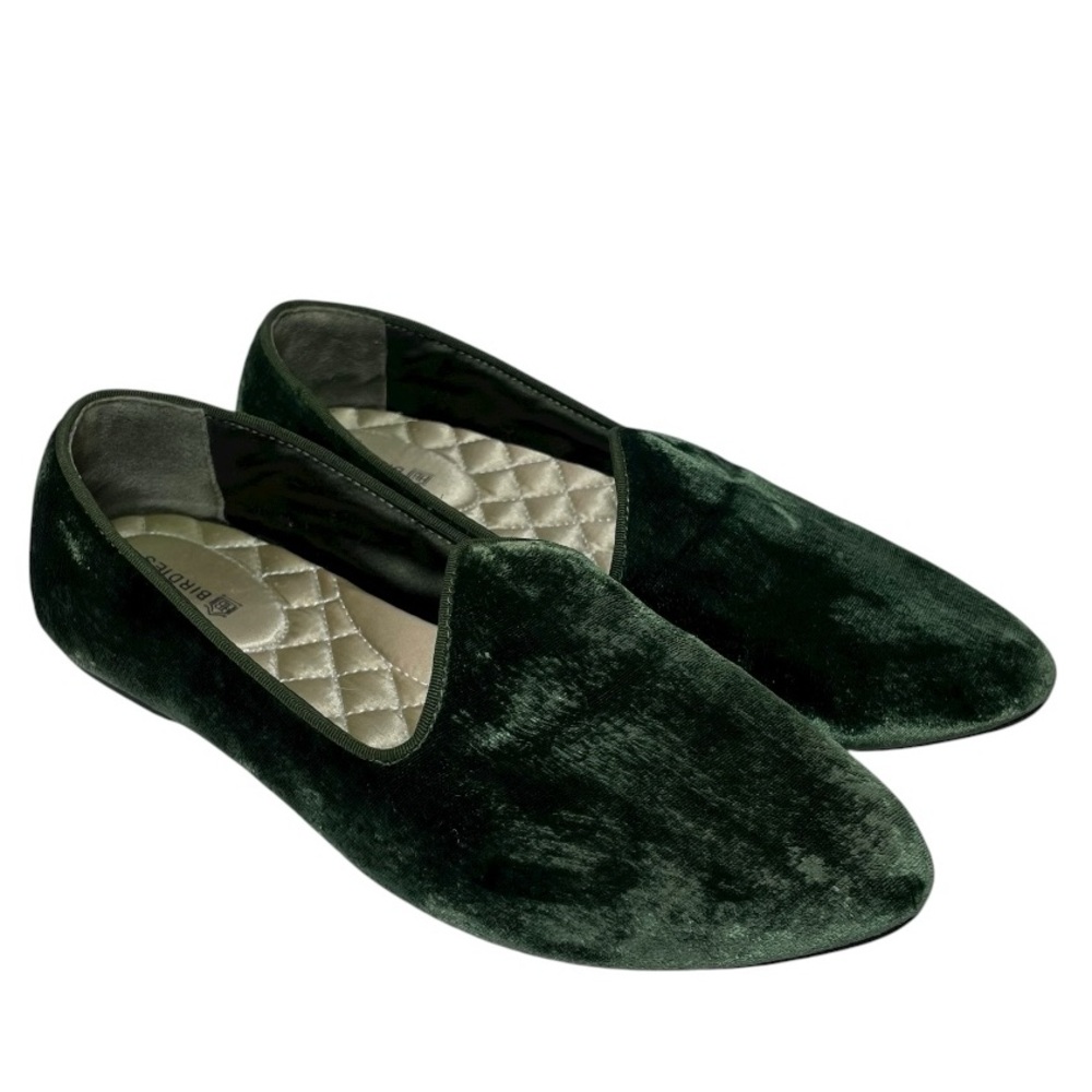 Birdies green Heron slip on velvet green almond toe smoking loafer 7.5